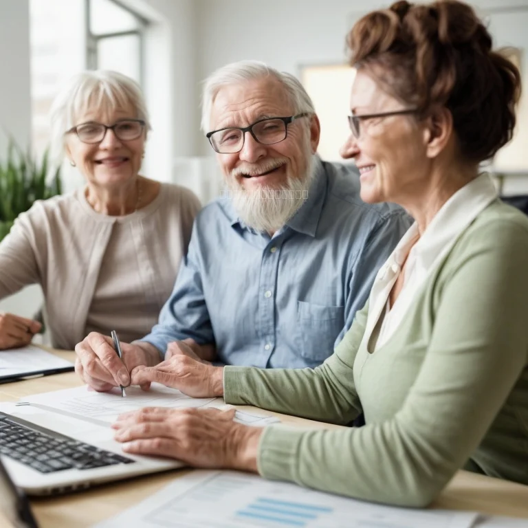 خبير تأمين يناقش الخيارات مع عميل مسن في مكتب